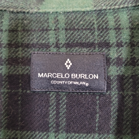 RARE Marcelo Burlon County of Milan COUNTY SCORPIO RISING flame plaid flannel - Picture 8 of 10
